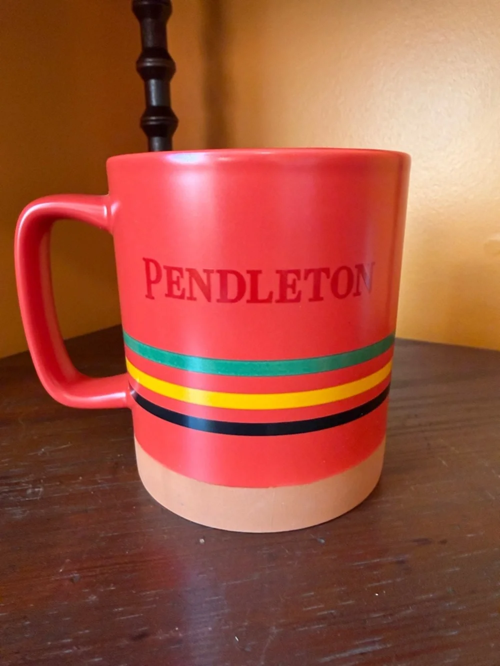 Pendleton Red Ceramic Mug with Multicolor Stripes - Picture 1 of 4